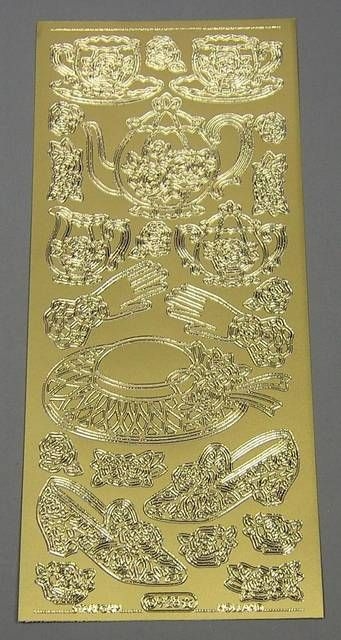 Stickerbogen 10 x 23 cm Teekanne + Hut + Schuh gold