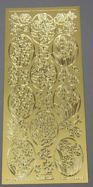 Stickerbogen 10 x 23 cm Blumen in oval gold