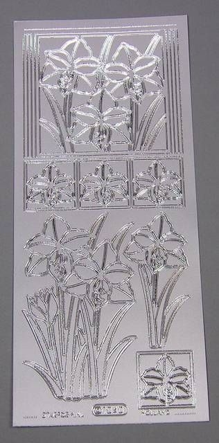 Stickerbogen 10 x 23 cm Narzisse silber