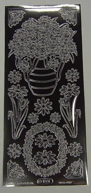 Stickerbogen 10 x 23 cm Vase mit Blumen schwarz