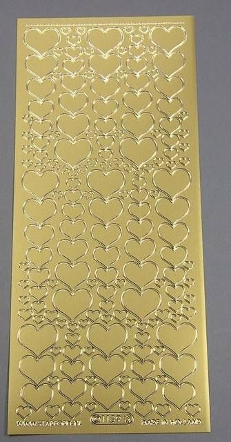 Stickerbogen 10 x 23 cm Herzen gold