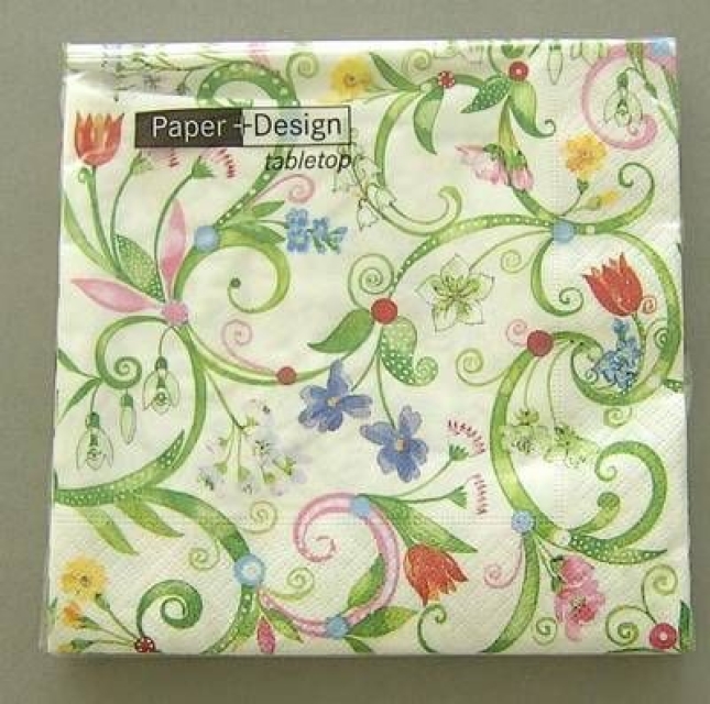 Serviette Blumenornamente bunt je Stück