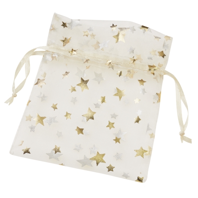 Organzasäckchen Sterne 10 x 13 cm creme