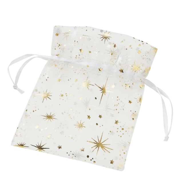 Organzasäckchen Sterne 10 x 13 cm weiss
