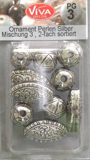 VIVA Decor Ornament Perlen Rhomben und Kugeln silber