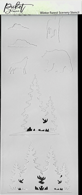 Picket Fence Studios Winter Forest Scenery 4 x 10 Inch Stencil