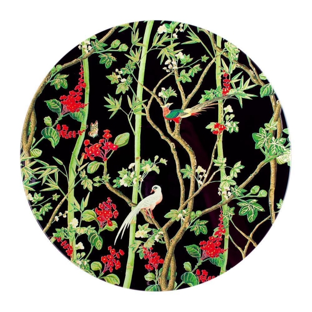Caspari Tischset rund Scots Wallpaper Round Lacquer Placemat in Black