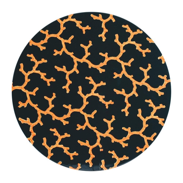 Caspari The Coral Sea Round Lacquer Placemat in Black