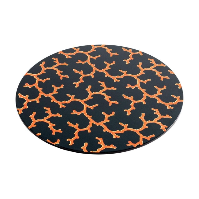 Caspari The Coral Sea Round Lacquer Placemat in Black