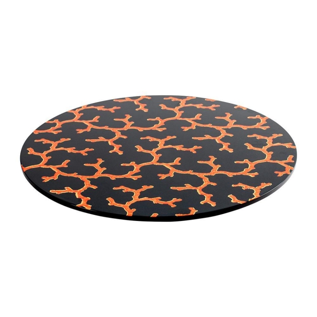 Caspari The Coral Sea Round Lacquer Placemat in Black