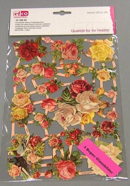 Poesiebild 24 x 17 cm Rosen / Taubenpaar