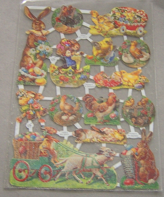 Poesiebild 24 x 17 cm Ostern 50er Jahre Glimmer silber