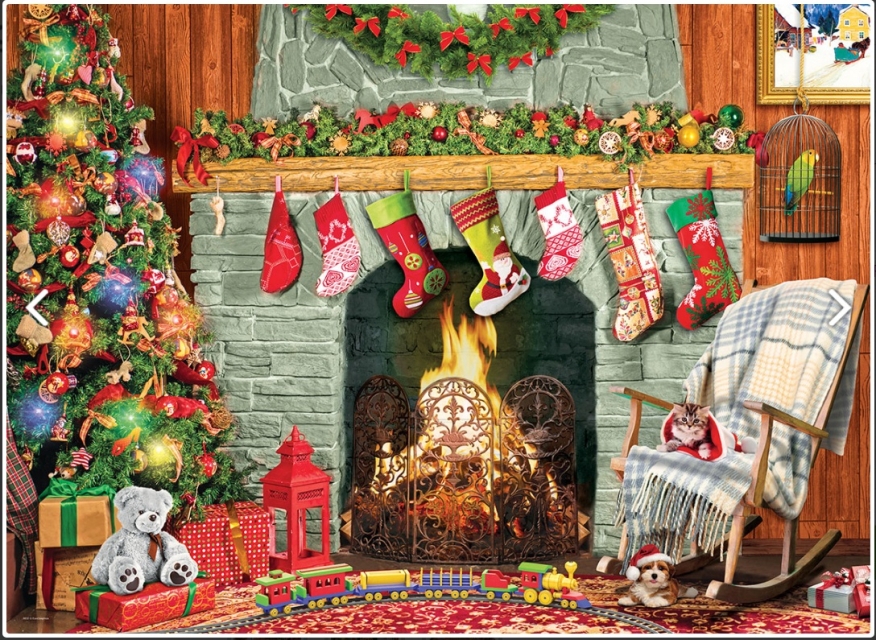 Eurographics Puzzle mit 500 Teilen Christmas by the Fireplace von Paul Normand