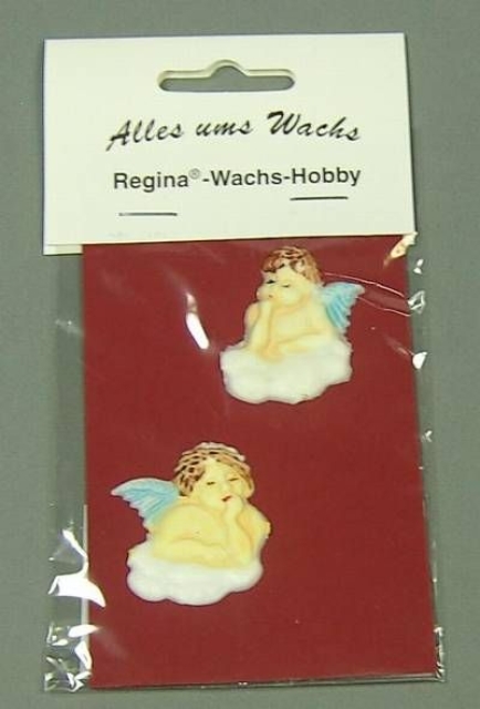 Wachs Verzierteil 2 Engel bemalt, 3,5 cm