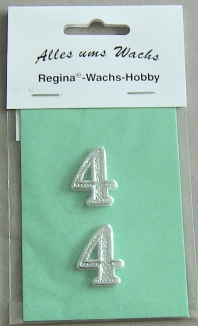Wachs Zahl "4" glänzend, 25 mm silber