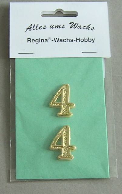 Wachs Zahl "4" glänzend, 25 mm gold