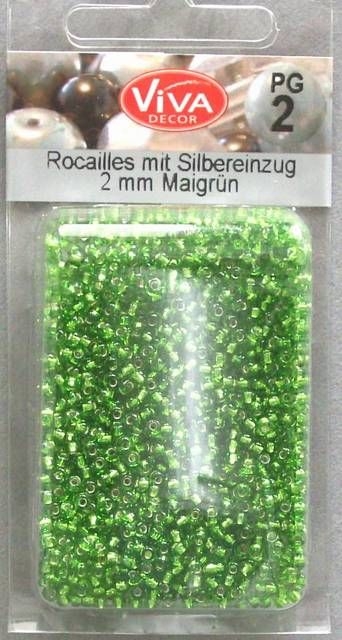 VIVA Rocailles Perlen mit Silbereinzug 2 mm 17 Gr maigrün