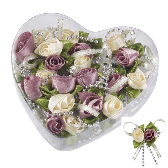 Satin-Rosen mit Band rosenholz-creme ca. 3 cm