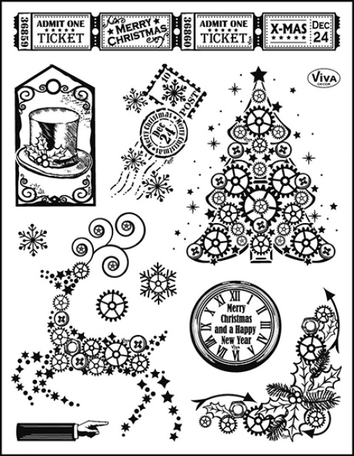 VIVA Decor Transparente Silikon-Stempel Steampunk Tannenbaum