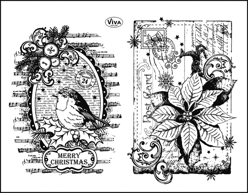VIVA Decor Transparente Silikon-Stempel Rotkehlchen & Weihnachtsstern