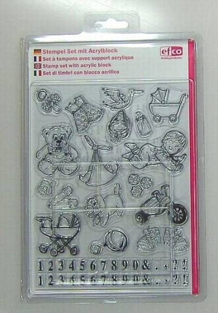 Stempel-Set mit Acrylblock 14 x 18 cm Geburt