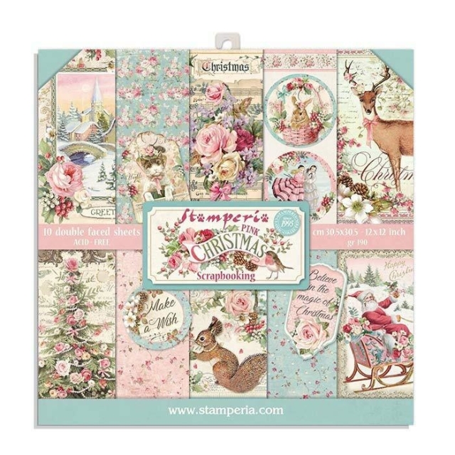 Stamperia 8 x 8 inch Paper Pack / Papiere Pink Christmas