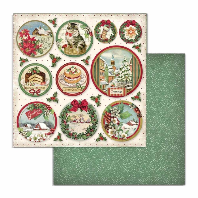 Stamperia Doppelseitiges Papier Classic Christmas Rounds