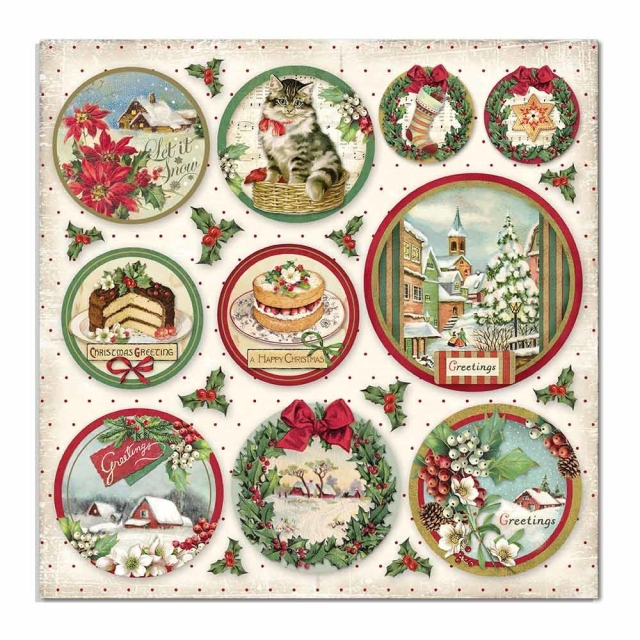 Stamperia Doppelseitiges Papier Classic Christmas Rounds