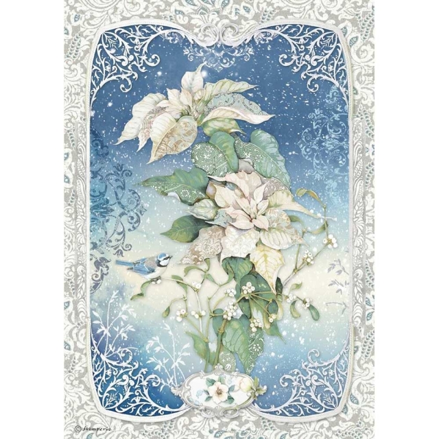 Stamperia A4 Rice Paper Reispapier packed Round Poinsetta