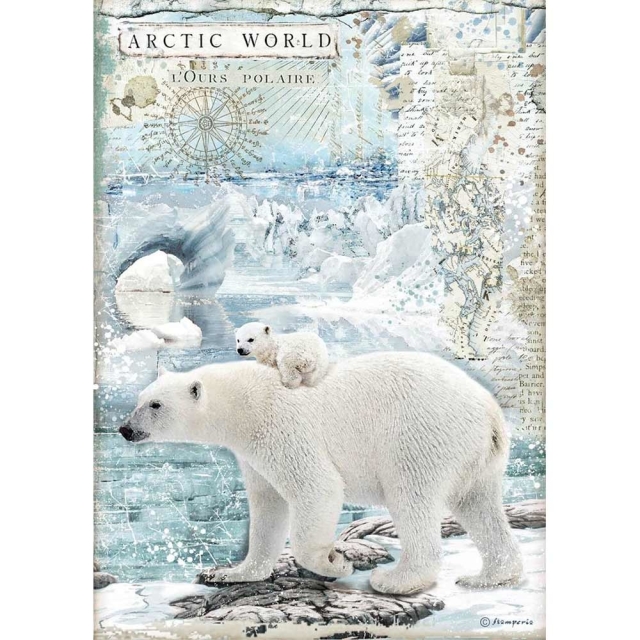 Stamperia A4 Rice Paper Reispapier packed Arctic World polar bears