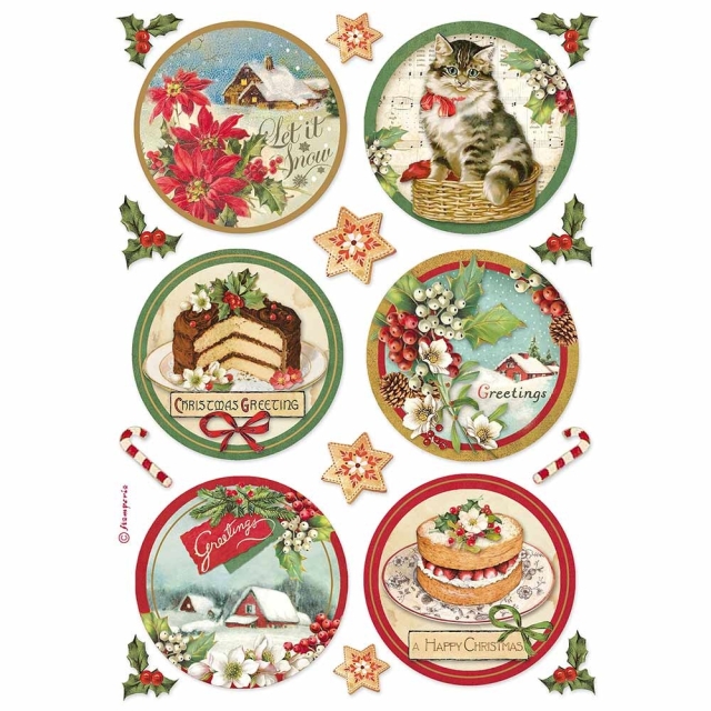 Stamperia A4 Rice Paper Reispapier packed Happy Christmas Round