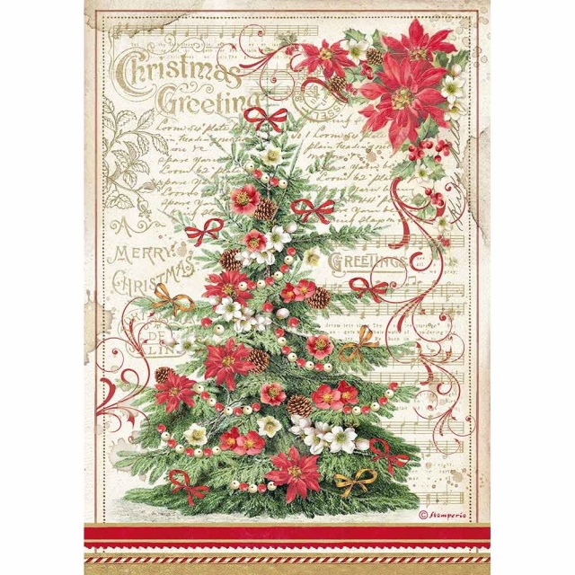 Stamperia A4 Rice Paper Reispapier packed Christmas Greetings Tree
