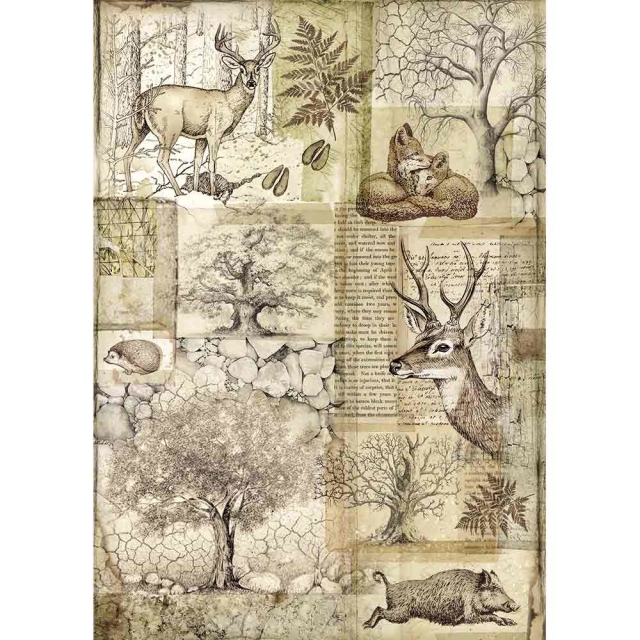 Stamperia A4 Rice Paper Reispapier packed Deer and wild Boar