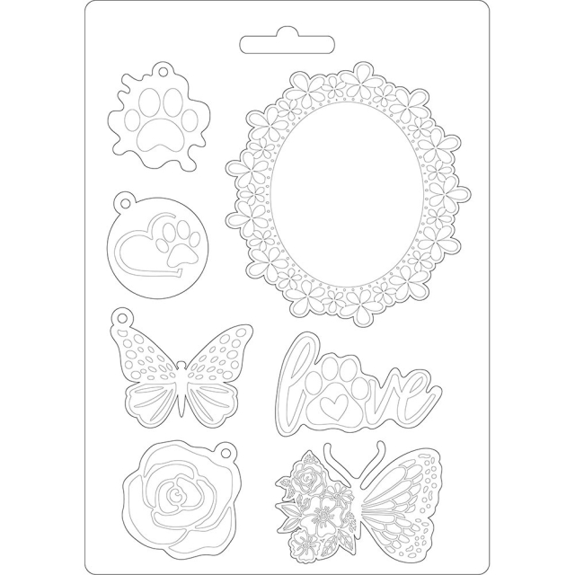 Stamperia Soft Mould A5 Circle of Love Frame and Butterfly