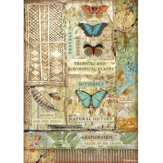 Stamperia A4 Rice Paper Reispapier Amazonia Water Butterfly