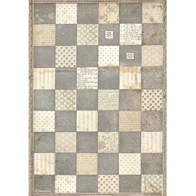 Stamperia A4 Rice Paper Reispapier Alice Chessboard