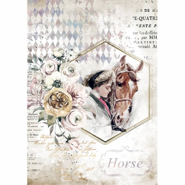 Stamperia A4 Rice Paper Reispapier Romantic Horses Lady Frame