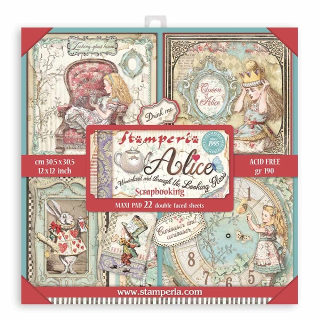 Stamperia 12 x 12 inch Paper Pack / Papiere Alice in Wonderland and through the Looking Glass