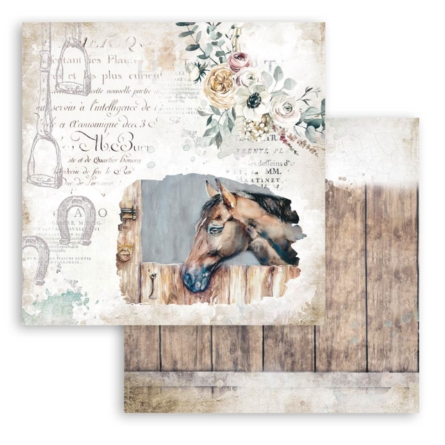Stamperia 8 x 8 inch Small Paper Pad / 10 Papiere Romantic Horses