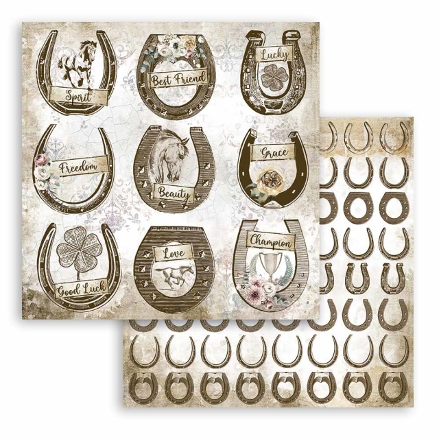 Stamperia 8 x 8 inch Small Paper Pad / 10 Papiere Romantic Horses
