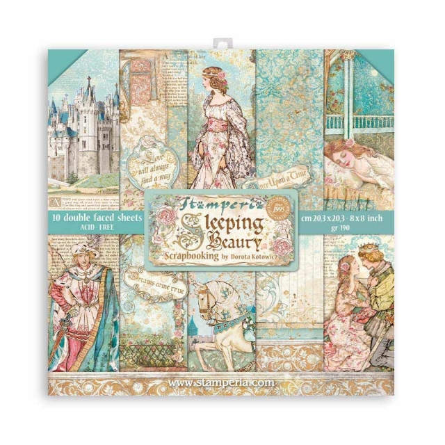 Stamperia 8 x 8 inch Small Paper Pad / 10 Papiere Sleeping Beauty