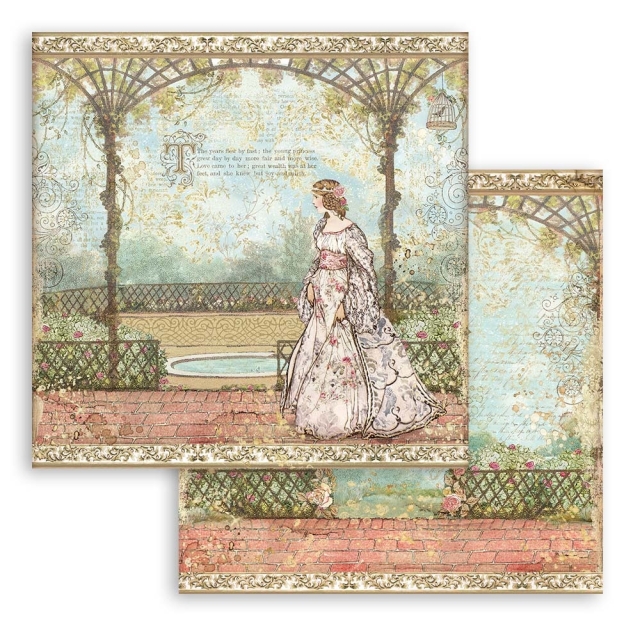 Stamperia 8 x 8 inch Small Paper Pad / 10 Papiere Sleeping Beauty