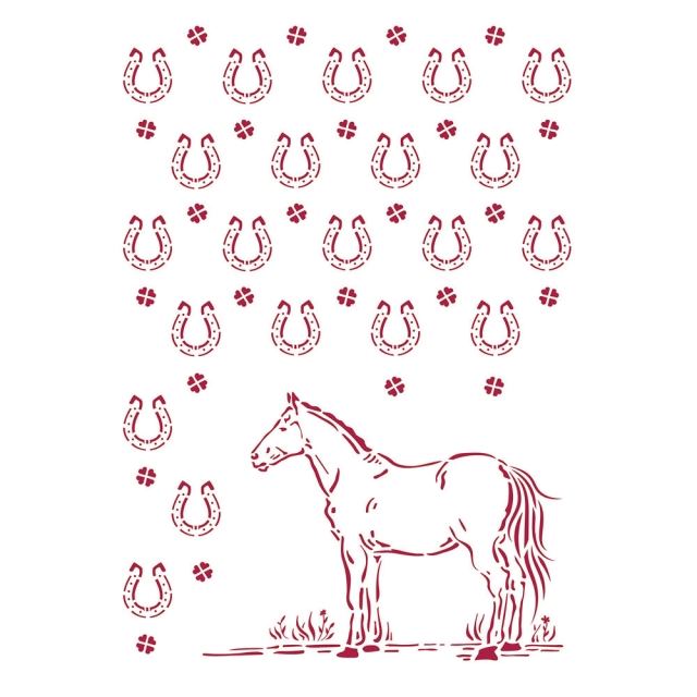 Stamperia Stencil A4 Romantic Horses Horseshoes Patterns