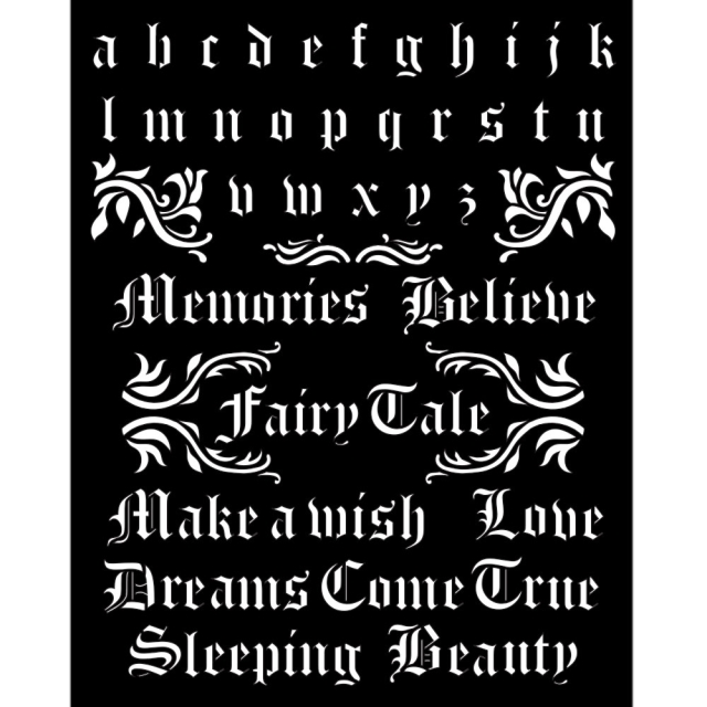 Stamperia Thick Stencil 20 x 25 cm Sleeping Beauty Alphabet and Quotes