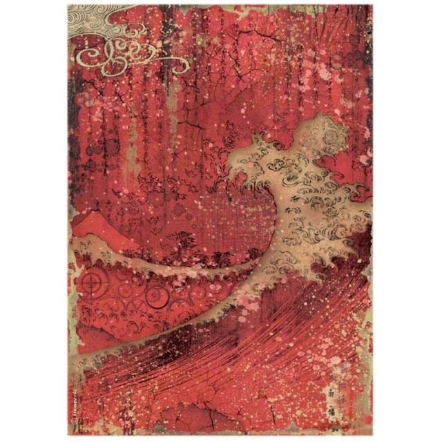Stamperia A4 Rice Paper Reispapier Sir Vagabond in Japan red texture