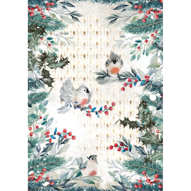 Stamperia A4 Rice Paper Reispapier Romantic Christmas Birds