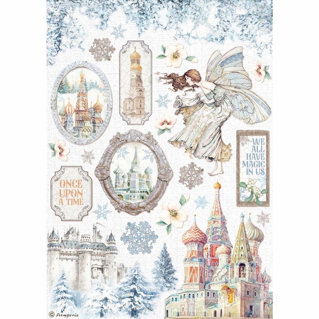 Stamperia A4 Rice Paper Reispapier Winter Tales Castle