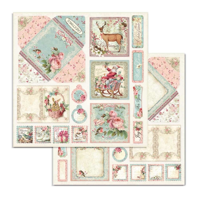 Stamperia Extra Small Paper Pad / 10 Papiere Pink Christmas