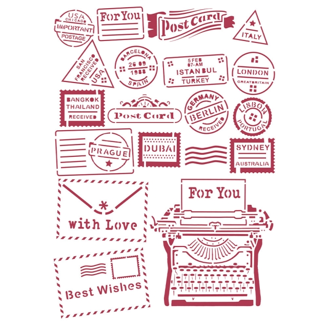 Stamperia Stencil Schablone A4 Romantic Christmas Type Writer