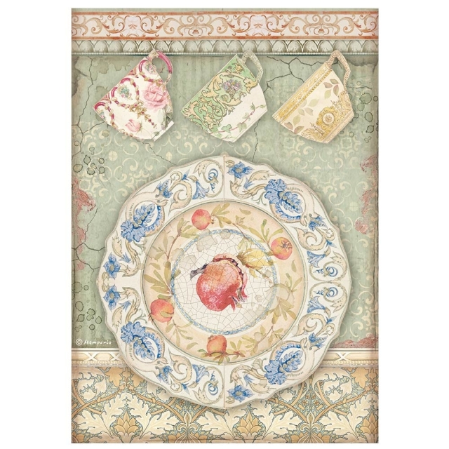 Stamperia A4 Rice Paper Reispapier Casa Granada Plate and Cups